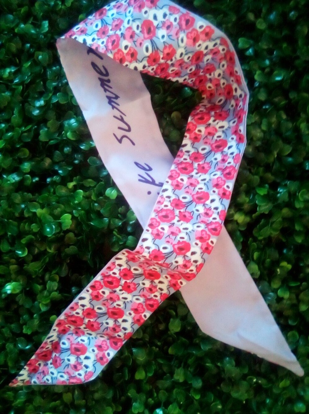 Floral Pink Twilly Scarf - Silk Feel Scarf